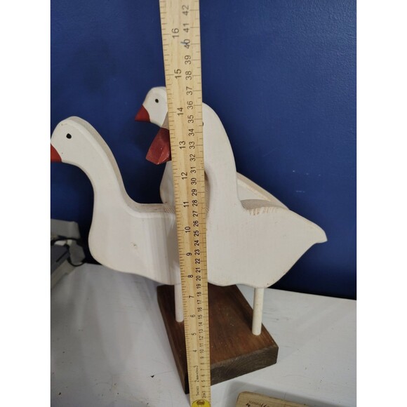 Vintage Folk Art Goose Geese Flock Wooden Hand Painted White Country large - Picture 3 of 7